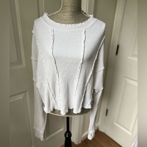 Free People Ellie Thermal Ivory Top Size Large - Picture 2 of 6